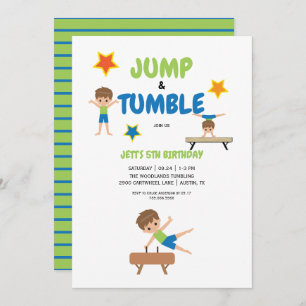 Boy Jump Tumble Gymnastics Birthday Party Invitation