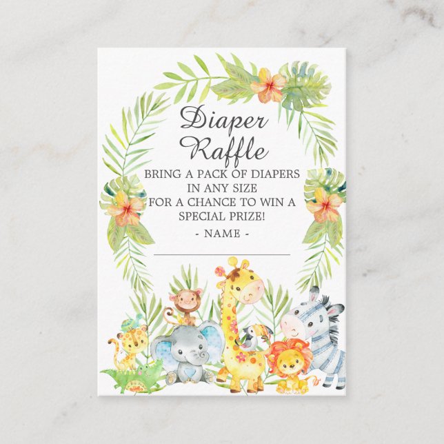 Boy Jungle Animals Baby Shower Diaper Raffle Enclosure Card (Front)