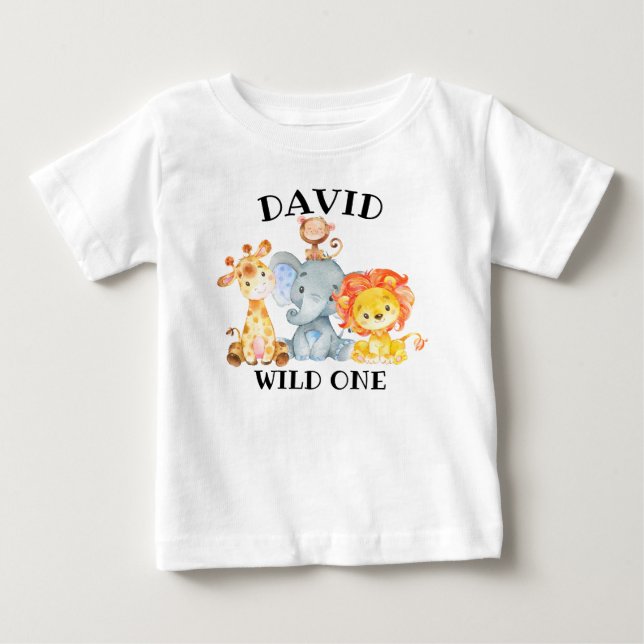 Boy Jungle Animals Wild One Birthday Cute Baby T-Shirt (Front)