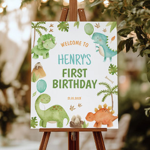 Boy Jungle Dinosaur Birthday Party Welcome Sign