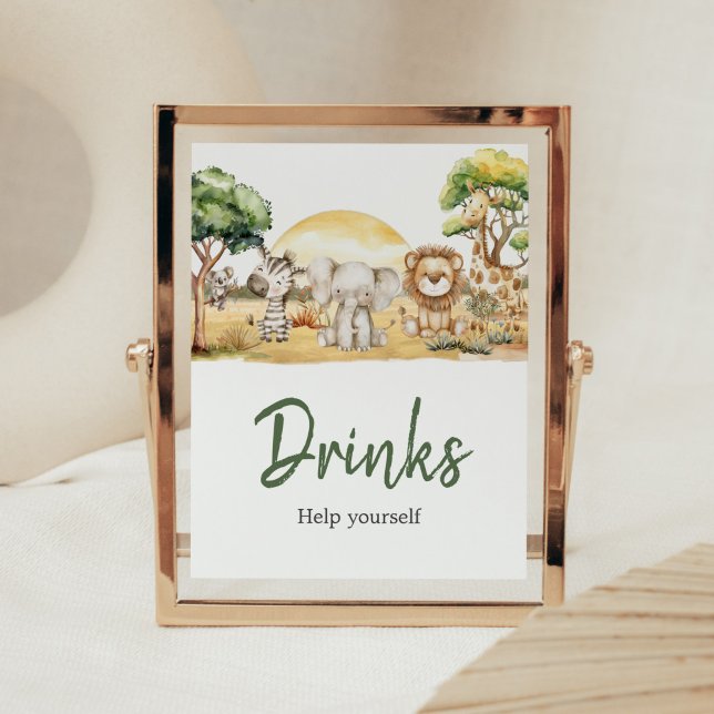 Boy Jungle Safari Animals Baby Shower Drinks  Poster (Safari Baby Shower Drinks Sign)