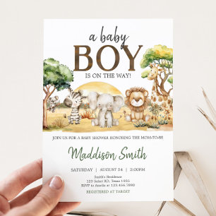 Boy Jungle Safari Animals Baby Shower Invitation