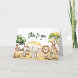 Boy Jungle Safari Animals Baby Shower Letterpress Thank You Card