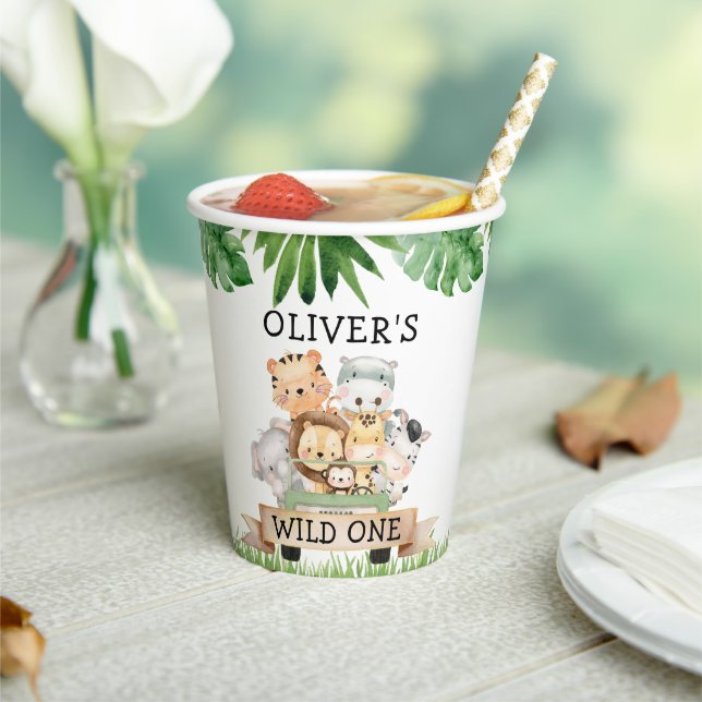 Boy Jungle Wild One Birthday Paper Cups (Insitu)