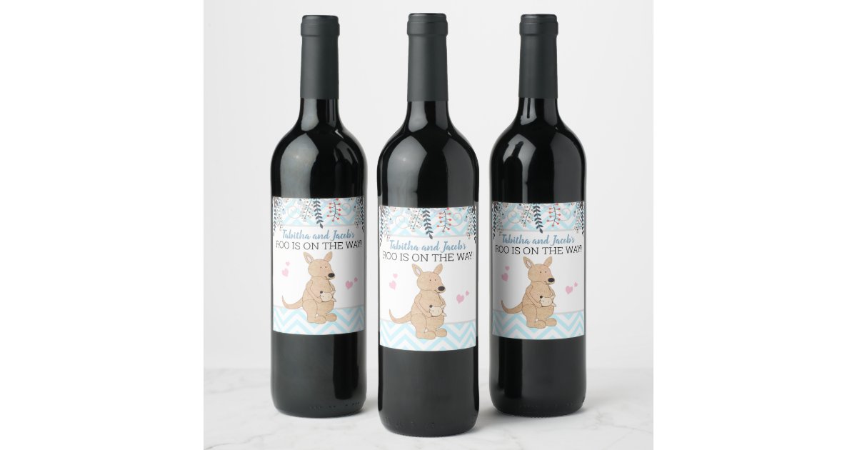 Boy Kangaroo Wine Label Boho Baby Shower | Zazzle