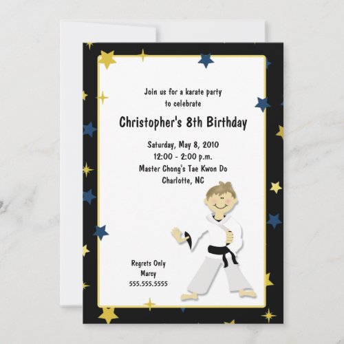 BOY KARATE MARTIAL ART BIRTHDAY PARTY PERSONALIZED ANNOUNCEMENT