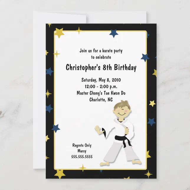 BOY KARATE MARTIAL ART BIRTHDAY PARTY INVITATION | Zazzle