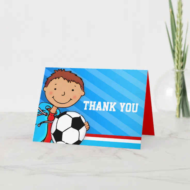 Boy Kids birthday party blue thank you card | Zazzle