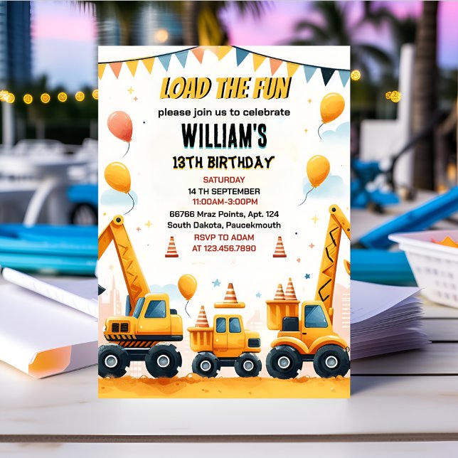 boy kids Simple construction trucks 5th birthday Invitation (Creator Uploaded)