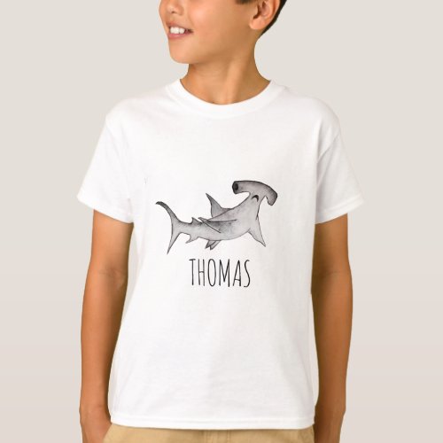 Boy  Kids simple modern Hammerhead Shark Name T_Shirt