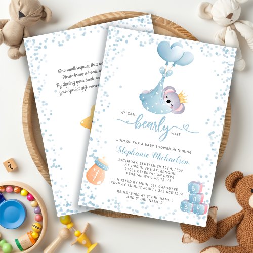 Boy Koala Bearly Wait Book Request Baby Shower Invitation