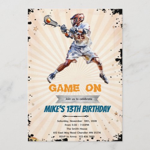 Boy Lacrosse birthday party invitation