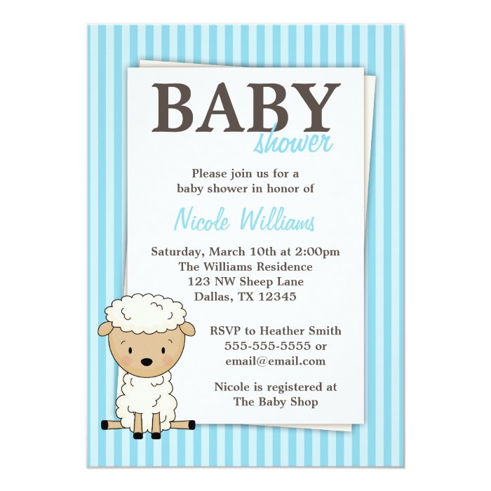Boy Lamb Baby Shower Blue Stripe Invitations Zazzle