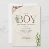 Boy Leather Inspired Western Cactus Baby Shower Invitation (Front)