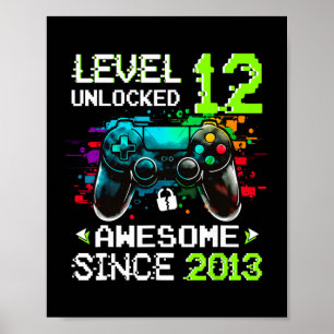 Boy Level 12 Unlocked Video Game 12th Birthday  Poster
