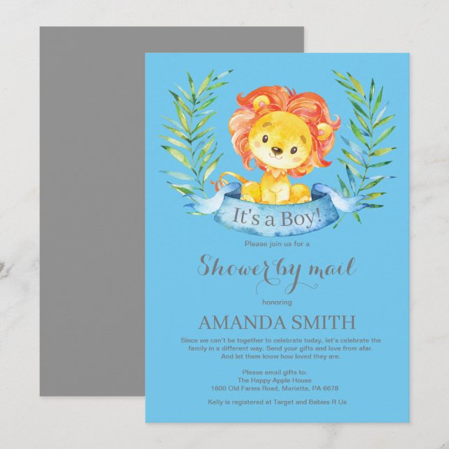 Boy Lion Baby Shower by Mail Invitation (Front/Back)