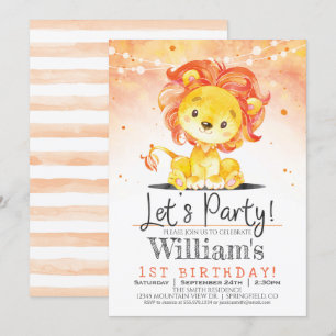 Boy Lion Birthday Party Orange Invitation