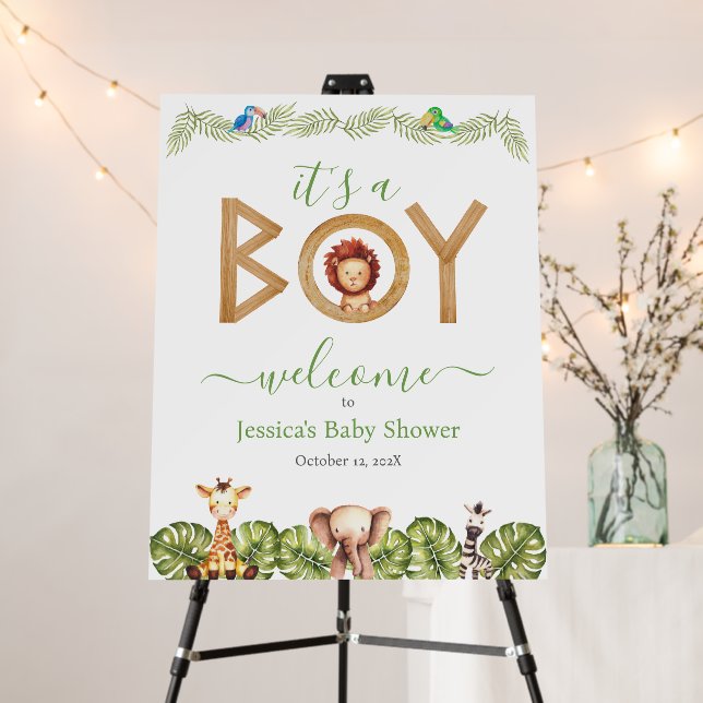 Boy Lion Jungle Animals Safari Baby Shower Welcome Foam Board (In Situ (Stand))
