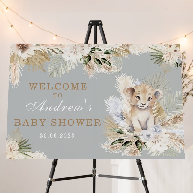 Boy Lion Prince Baby Shower Welcome  Template Foam Board (In Situ (Stand))