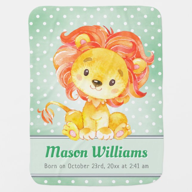 Boy Lion Wild Jungle Safari Green Stats Nursery Baby Blanket (Front)