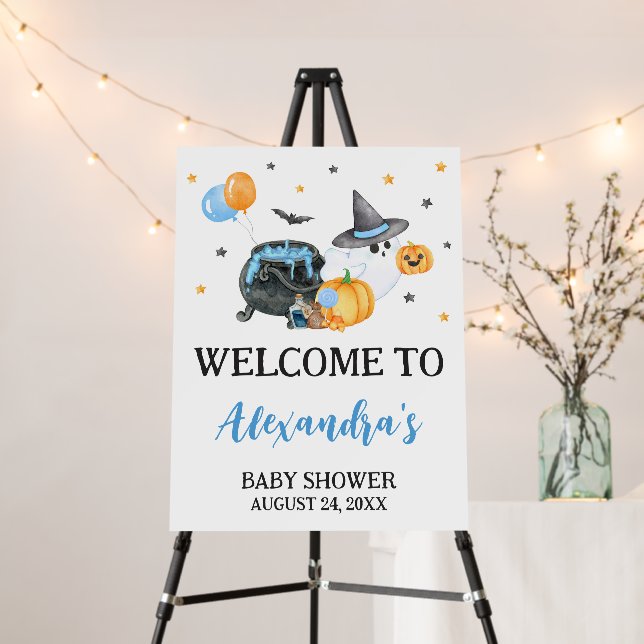Boy Little Boo Ghost Baby Shower Welcome Sign (In Situ (Stand))