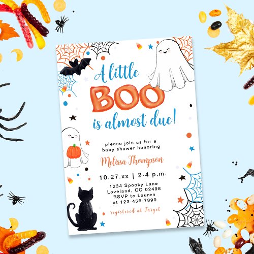 Boy Little Boo Ghost Halloween Baby Shower Invitation