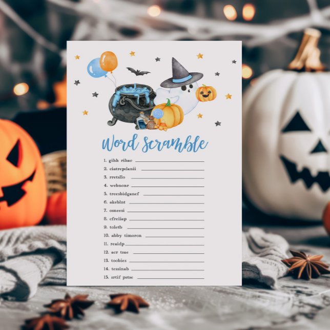 Boy Little Boo Ghost Word Scramble Game (Ghost Halloween Baby Shower Word Scramble Game)