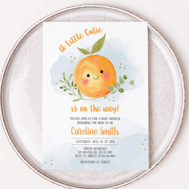 Boy Little Cutie Citrus Orange Baby Shower Invitation (Orange Baby Shower Invitation)