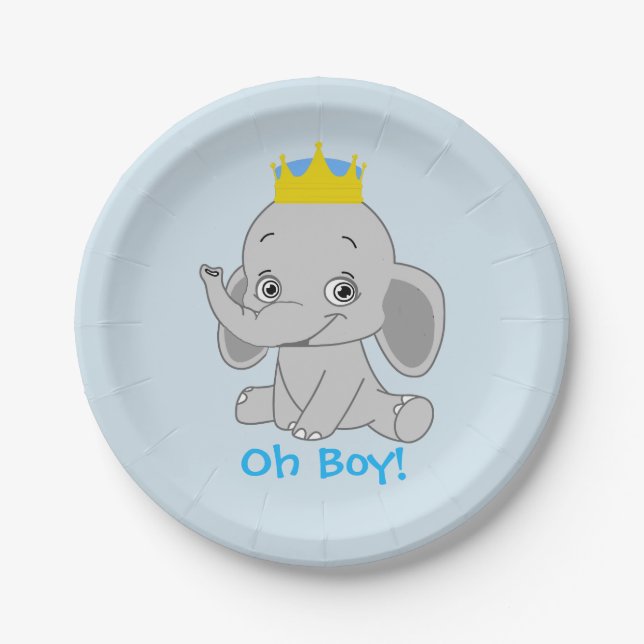 Boy Little Elephant baby Shower Paper Plates (Front)