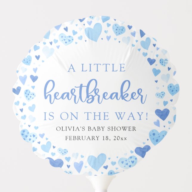 Boy Little Heartbreaker Blue Valentine Baby Shower Balloon (Front)
