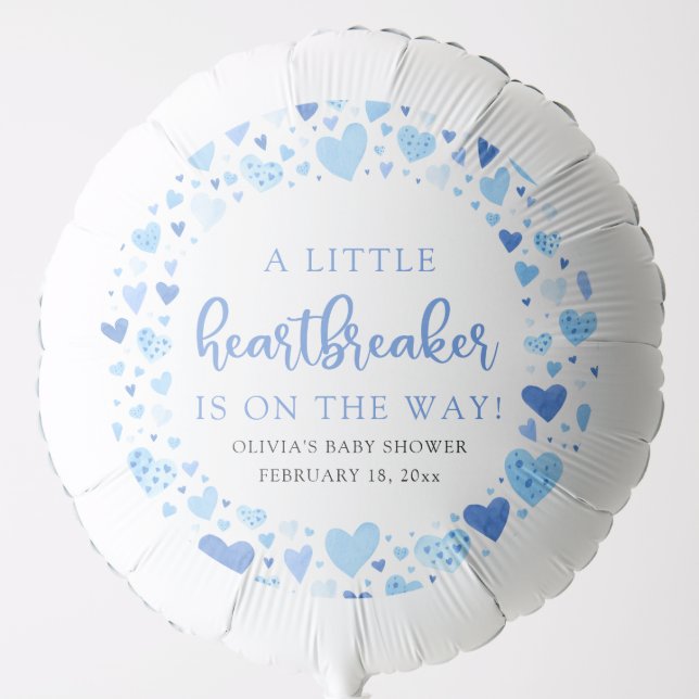 Boy Little Heartbreaker Blue Valentine Baby Shower Balloon (Front)