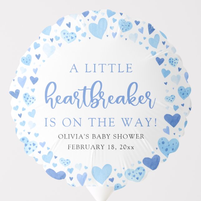 Boy Little Heartbreaker Blue Valentine Baby Shower Balloon (Front)