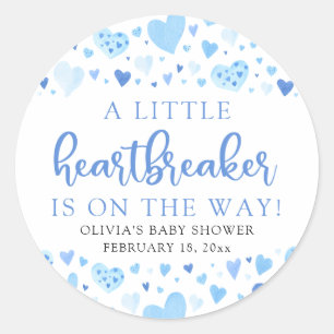 Boy Little Heartbreaker Blue Valentine Baby Shower Classic Round Sticker