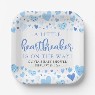 Boy Little Heartbreaker Blue Valentine Baby Shower Paper Plates
