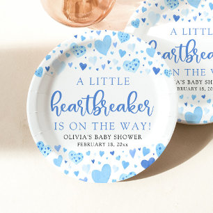Boy Little Heartbreaker Blue Valentine Baby Shower Paper Plates