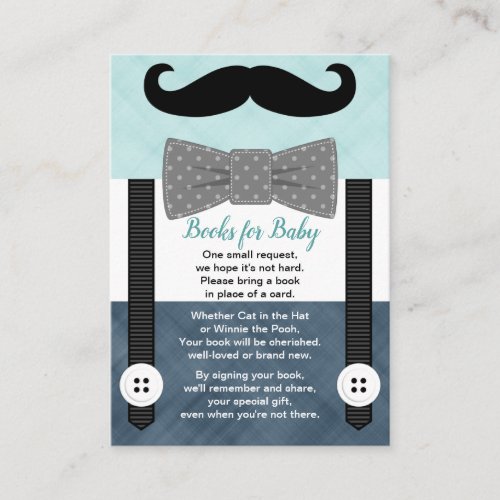boy little man mustache mint navy book request enclosure card