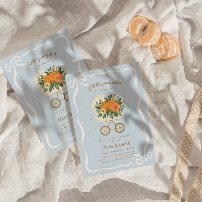 Boy Little Pumpkin Baby Shower Invite Blue (Creator Uploaded)