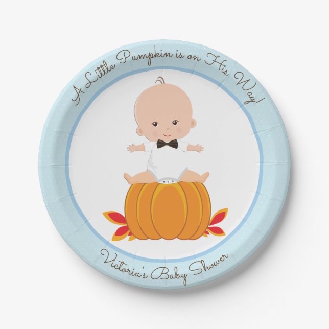 Boy Little Pumpkin Baby Shower Paper Plates (Front)