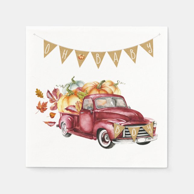 Boy Little Pumpkin Fall Baby Shower Napkins (Front)