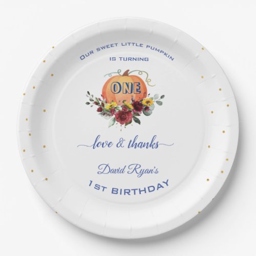  Boy Little Pumpkin Thanksgiving 1st Birthday    Paper Plates