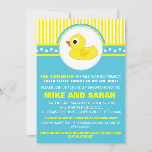 Boy Little Rubber Ducky Baby Shower Invitation