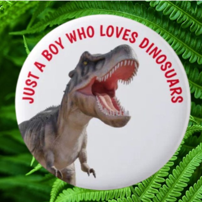 Boy Loves Dinosaurs  Button (Bring your dream party to life with our selection of quality Dinosaur themed party supplies )