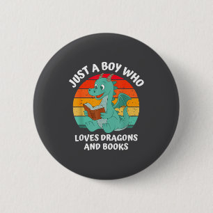 Boy Loves Dragons Books Kids Button