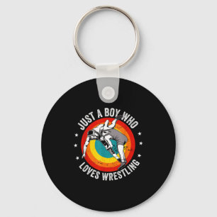 Boy Loves Wrestling Funny Wrestler Illustration Keychain