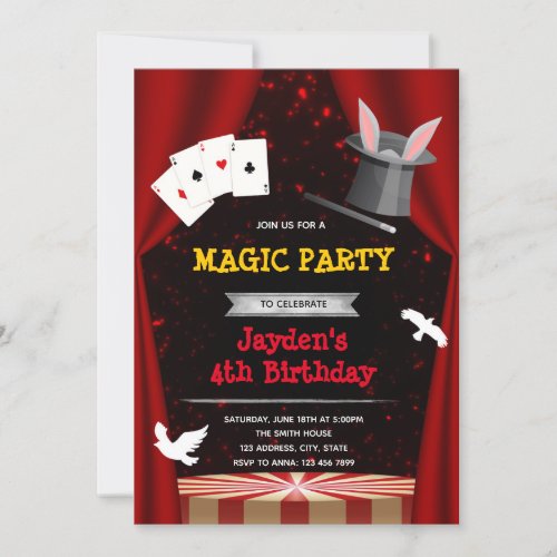 Boy magic show party invitation