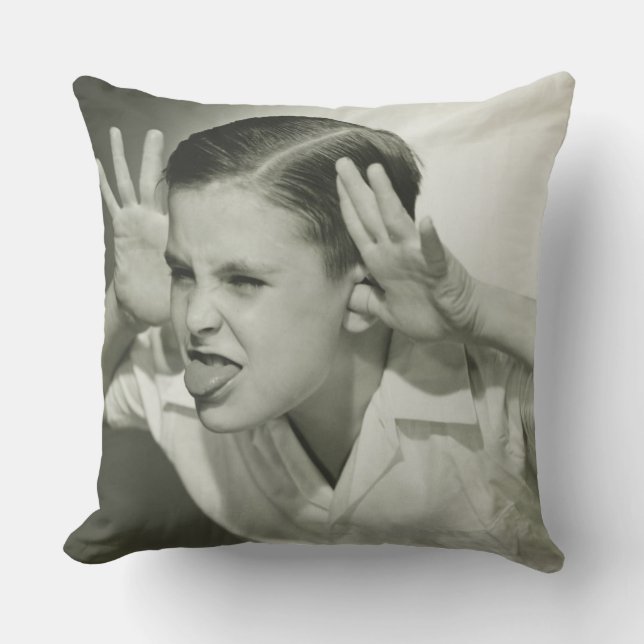 Boy Making Face Throw Pillow (Front)