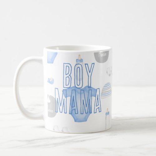 Boy Mama Babys Name Socks Hat Bottle Items Coff Coffee Mug