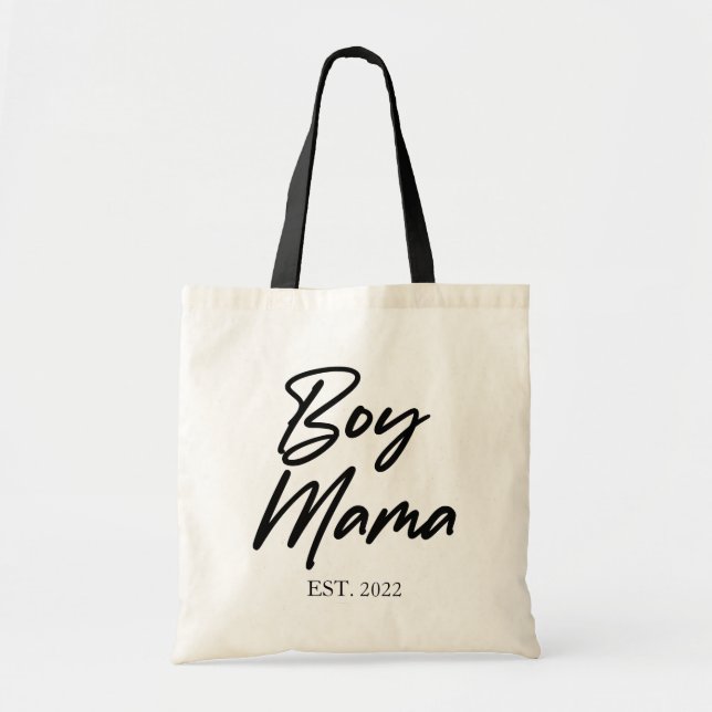 Boy Mama Custom Est. Year Minimal Mom Mother Mommy Tote Bag (Front)
