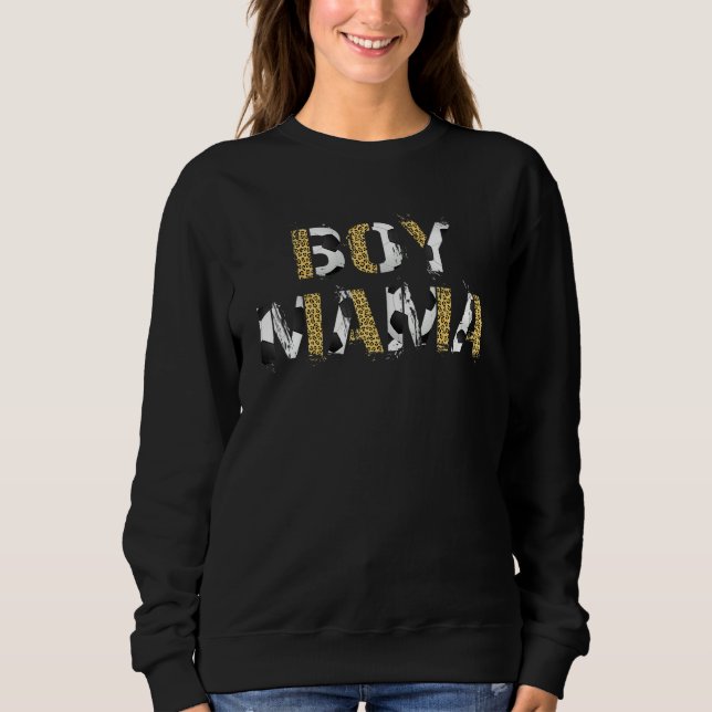 Boy Mama  For Women Leopard Print Soccer Theme Sweatshirt (Front)