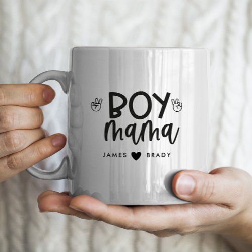 Boy Mama Personalized Mothers Day 2 kids names Coffee Mug